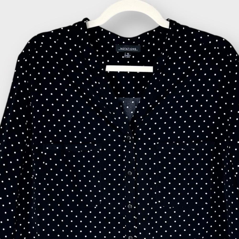 Notations polka dot blouse XL black & white relaxed fit long sleeve career top - Picture 2 of 8